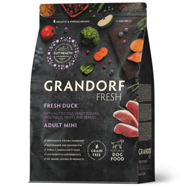 Grandorf Fresh Adult Mini Ξηρά Τροφή Σκύλου με Φρέσκια Πάπια και Γλυκοπατάτα 3kg